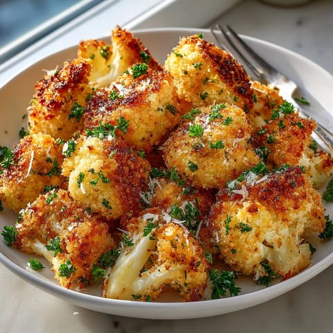Savory Garlic Parmesan Cauliflower Bites recipe: parmesan-crusted florets for a delicious, easy appetizer.