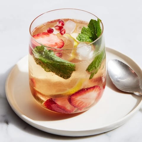 Enjoy fizzy kombucha-style home-brew mocktails served over ice with fresh herbs.  