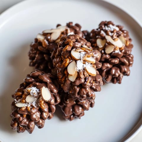 Delicious Coco Pop Chocolate Pinecones sit atop a fresh mint salad, perfect for a festive dessert.
