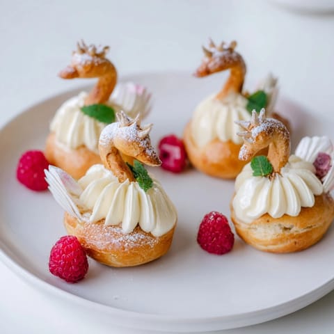 Plateau Cygne Pâtisseries Aériennes, a beautiful arrangement of delicate swan pastries, ready to serve and enjoy.