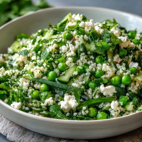 Spring Pea and Mint Couscous Salad with fresh peas and mint in a light lemon dressing, perfect for Easter or spring gatherings.