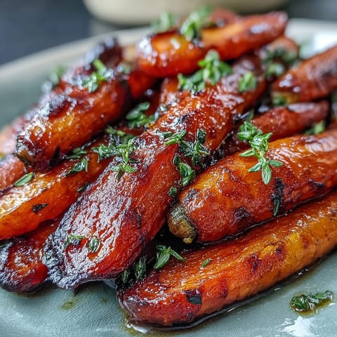 Honey Glazed Roasted Carrots with Thyme, caramelized and tender, glistening with golden honey and fragrant thyme—perfect for holiday tables.