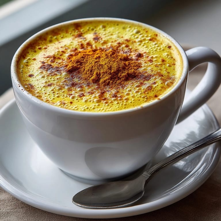 Frothy Golden Milk Latte, showcasing layers of turmeric and ginger spices awaiting enjoyment on a table.