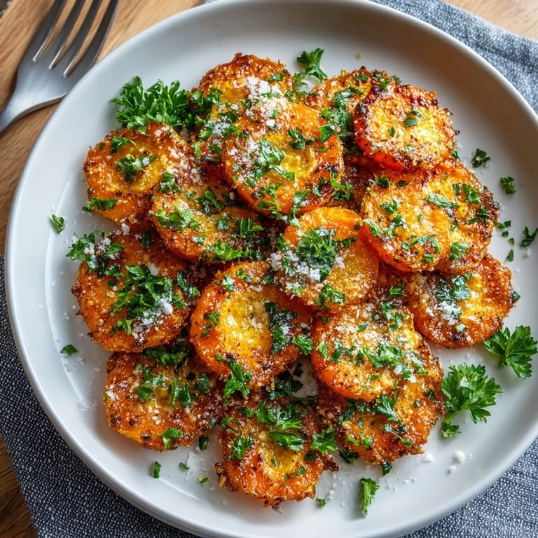 Close-up of crispy smashed carrots, edges perfectly browned, ready to enjoy as a savory side.