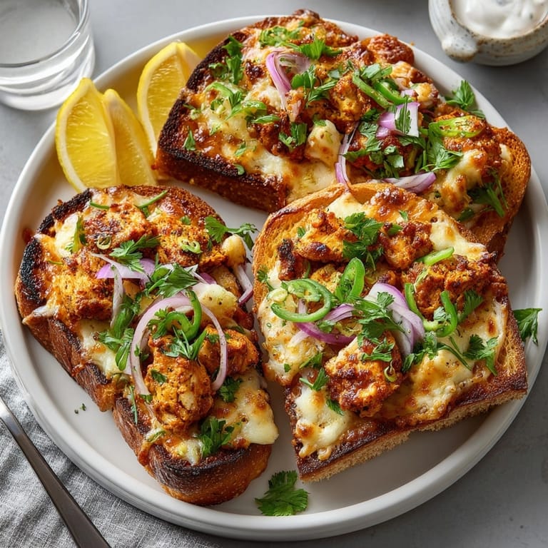 Imagine the aromatic Cheesy Chicken Tikka Toast, a crisp-edged fusion snack with lemon zest.