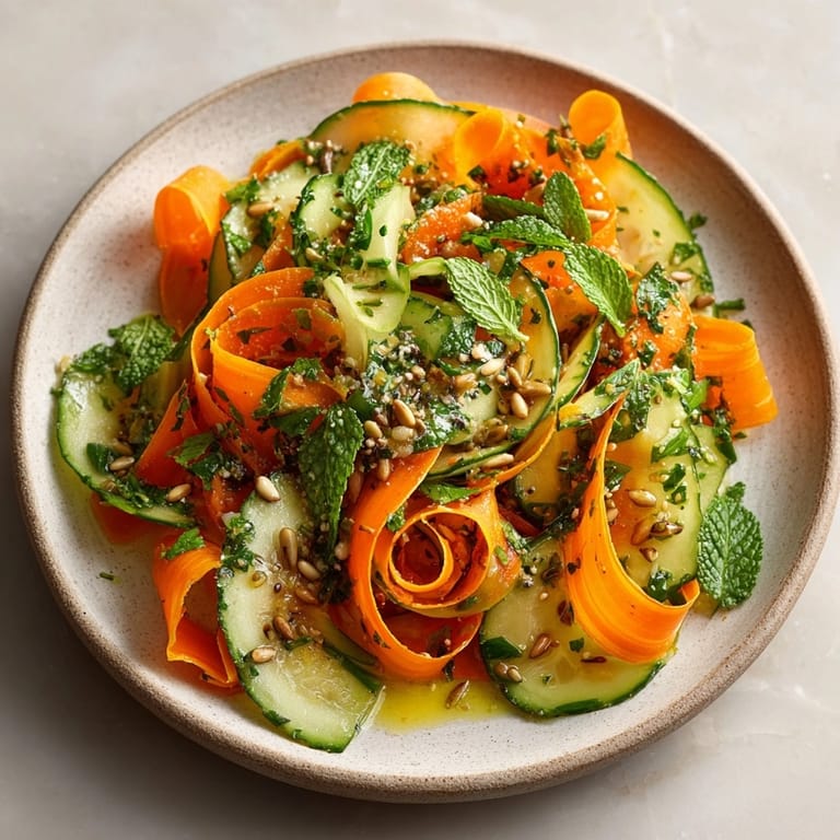 Easy Raw Carrot Ribbon Salad recipe: taste the crisp, bright flavors of garden-fresh herbs.
