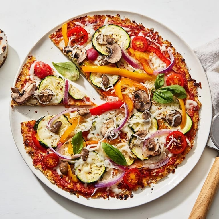Close-up captures the savory and visually appealing slice of freshly baked Veggie Pizza.