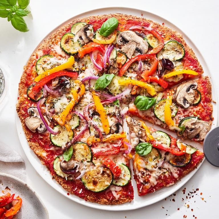 Delicious Veggie Pizza recipe, ready to serve, cut into perfect slices on a wooden surface.