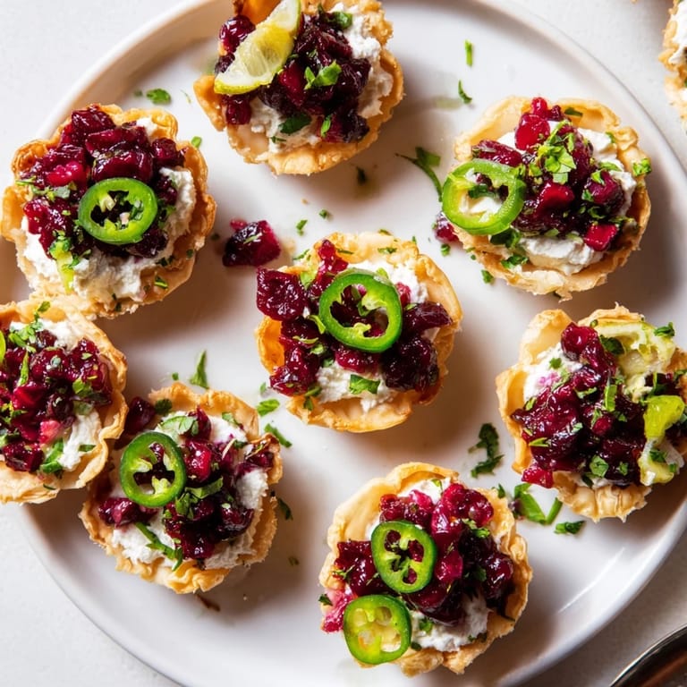 Deliciously creamy, these Cranberry Jalapeño Dip Tarts are perfect for holiday gatherings.
