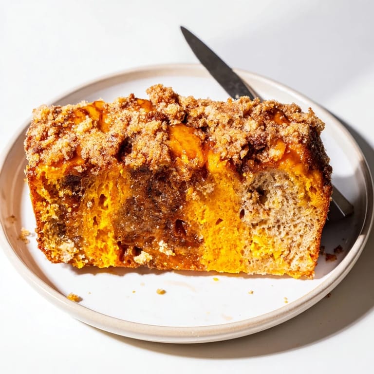 Warm slices of Cinnamon Sugar Pumpkin Pancake Loaf drizzled with maple syrup for brunch.  