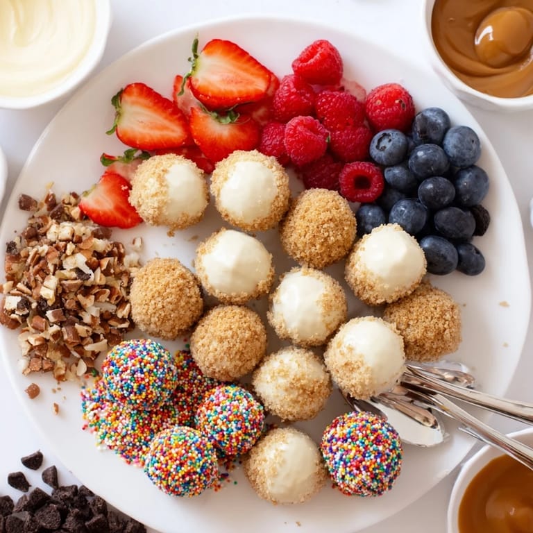 Deconstructed Dessert Board showcasing indulgent cheesecake bites and customizable sweet toppings.  