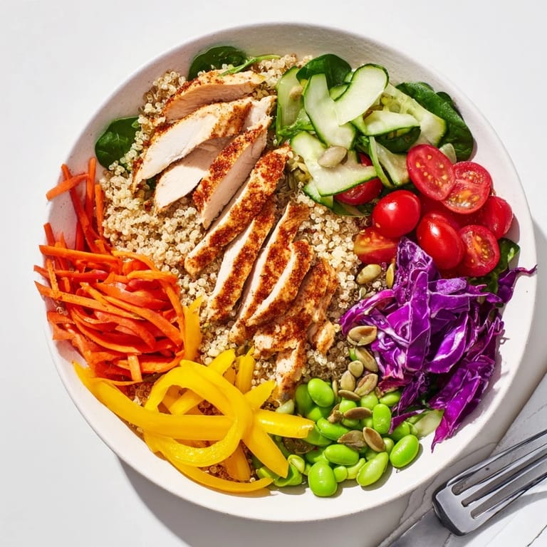 Vibrant Healthy Meal-Prep Bowls featuring layered quinoa, veggies, and zesty dressing.  