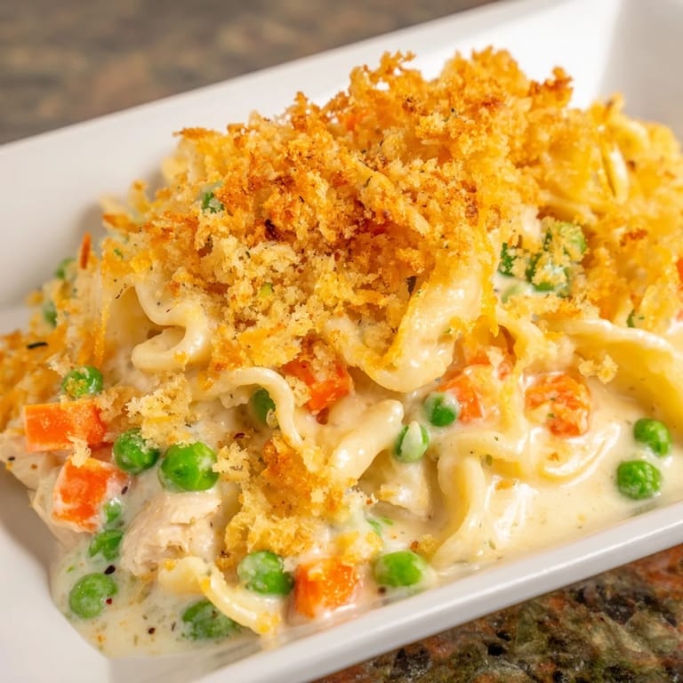 Creamy Baked Cream of Chicken Noodle Soup Pasta with a crunchy breadcrumb topping, perfect for dinner.