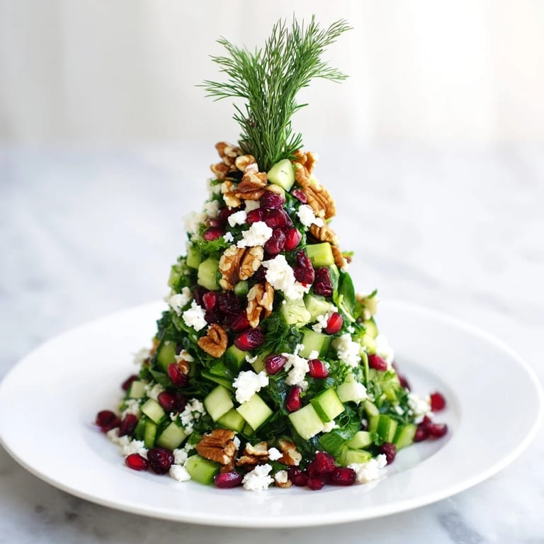 Holiday-themed Cranberry & Feta Cheese Tree Dip Salad with crumbled feta, cranberries, and crunchy nuts, ready to serve.