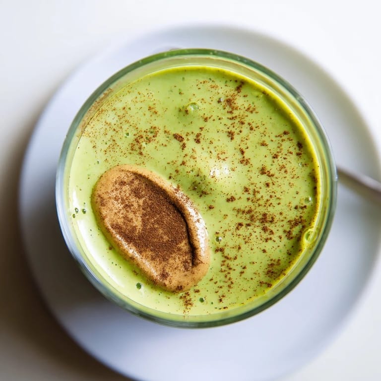 Vibrantly green matcha snickerdoodle protein shake in a glass, perfect for a quick, protein-rich morning meal.