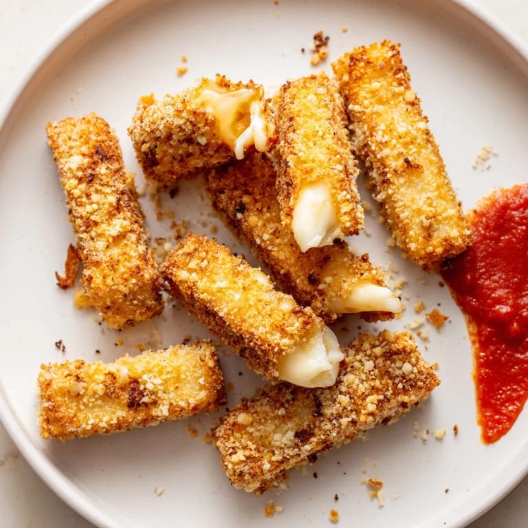 Imagine warm, crispy air fryer mozzarella stick grilled cheese fingers ready to dip in marinara sauce for deliciousness.