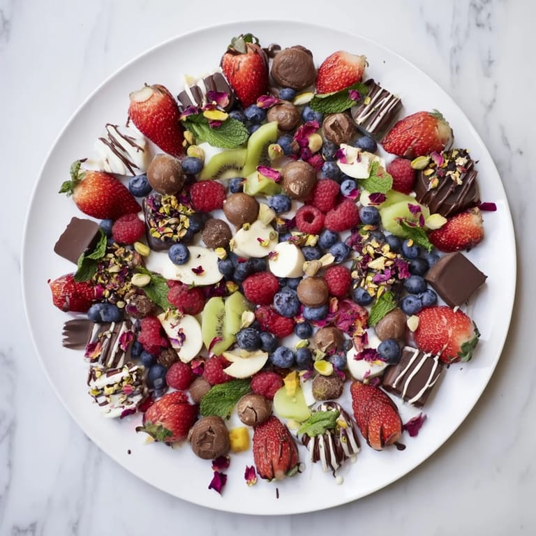 Elegant Sweet Dessert Decadence platter: a feast for the eyes featuring fresh berries and assorted chocolates.