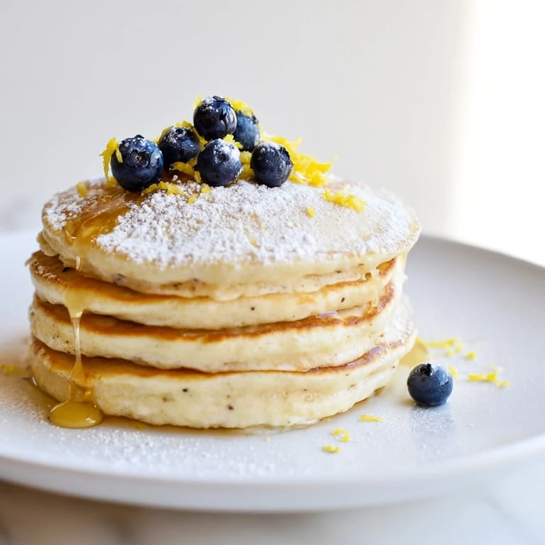Fluffy lemon ricotta pancakes, showcasing their light texture and the aroma of fresh lemon zest.