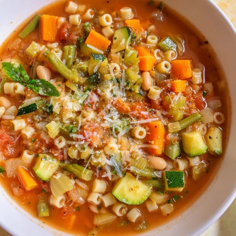 Delicious and flavorful Tomato Basil Minestrone, perfect for a cozy, flavorful vegetarian dinner.
