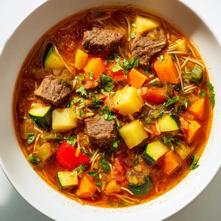 Fragrant Algerian Chorba, a hearty soup with warming spices and chunks of savory lamb.