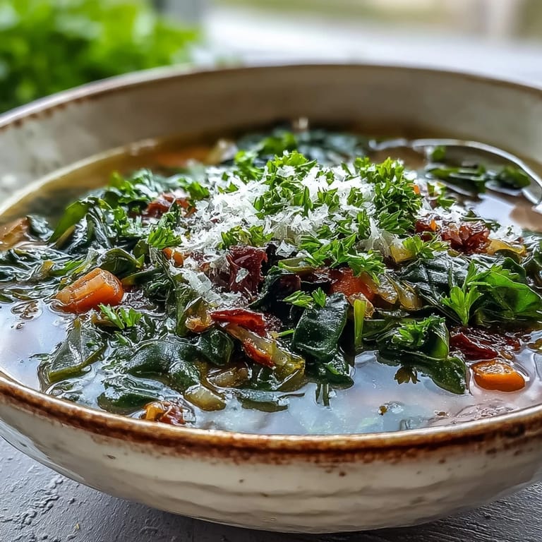 A rustic pot of Swiss Chard Soup with tender greens and carrots, ladle resting on the stovetop edge.