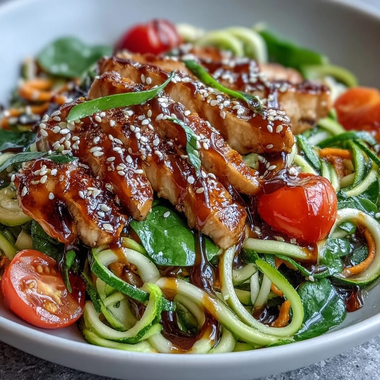 Fresh Spiralized Vegetable Bowl with spiralized zucchini noodles, roasted sweet potato, and parsley garnish for a wholesome gluten-free dinner.