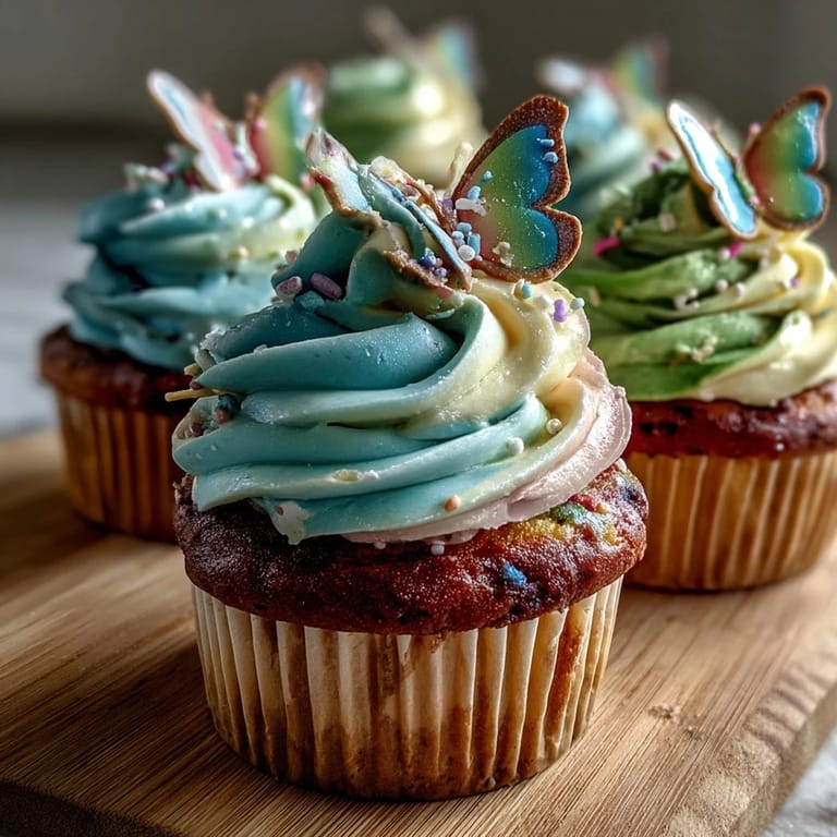 Whimsical spring cupcakes with pastel buttercream swirls and edible butterfly toppers—ideal for Easter or garden parties.