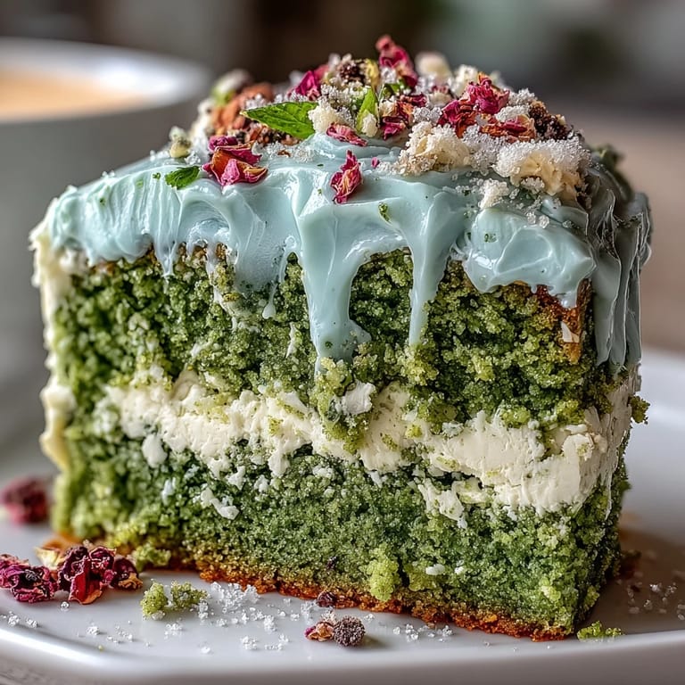 Fluffy matcha sponge cake with rich vanilla frosting, decorated with sprinkles for a playful brunch smash cake experience.