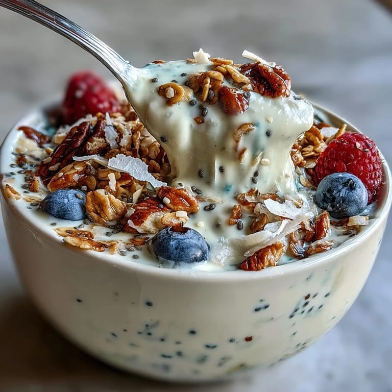 Delicious skyr protein smoothie bowl, a perfect, satisfying breakfast with granola.