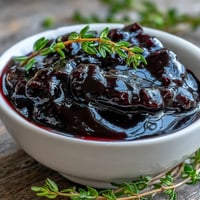 A glossy Black Currant Reduction sauce is drizzled over roasted duck breast for a tangy-sweet finish.