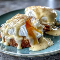 Silky blender hollandaise sauce drizzled over poached eggs and English muffins for a classic eggs Benedict brunch.