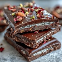 Viral Dubai Chocolate Bark with golden kataifi and pistachio cream, topped with rose petals and crunchy nuts.